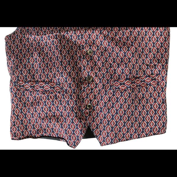 Bogari Studio Men's M Classic 100% Silk Red~Navy Blue Foulard Vest - Picture 7 of 8